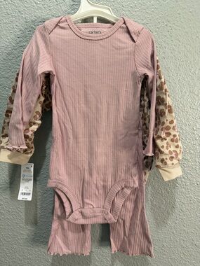 Carter's Mauve Pink Ribbed Long-Sleeve Baby Set Leopard size 18 months